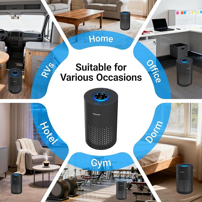 2 Pack Air Purifiers for Bedroom Home, Cobectal Air Cleaner with HEPA 3-in-1 Filter for Room up to 1050 ft², Sleep Mode & Aroma Function, Portable Air Purifiers for Office, Dorm, RVs, Black