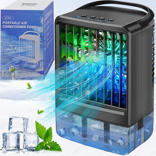Portable Air Conditioners Fan - Portable AC Small Personal Air Cooler, Quiet Mini Mobile Cooling Fan with Handle,2/4H Timer 3 Speeds,Desk Air Conditioner with 7 Color for Home Bedroom Office Outdoor