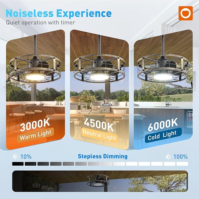 addlon 20 Inch Outdoor Ceiling Fans with Lights, IP65 Waterproof Plug in Caged Hanging Fan for Gazebo, Remote Control, 3 CCT, 6 Speeds Reversible Outdoor Fan for Patio, Pergola, Porch