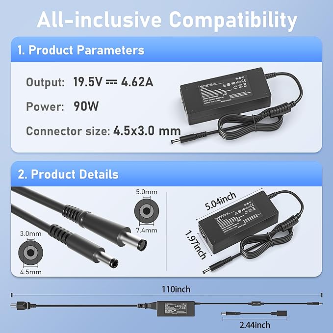 90W AC Adapter for Dell OptiPlex Micro 9020 7010 7020 7040 7050 7060 7070 7080 5050 5060 5070 5080 5090 3040 3046 3050 3070 3080 3090 MFF Business Desktop,Power Supply Cord for Optiplex Micro PC