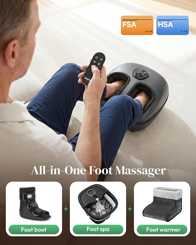 Shiatsu Foot Massager with Heat FSA Eligible HSA, Gift for Men Women | [2026 Upgraded] Compression, Vibration, Deep Kneading Massager for Plantar Fasciitis, Neuropathy, Remote Control