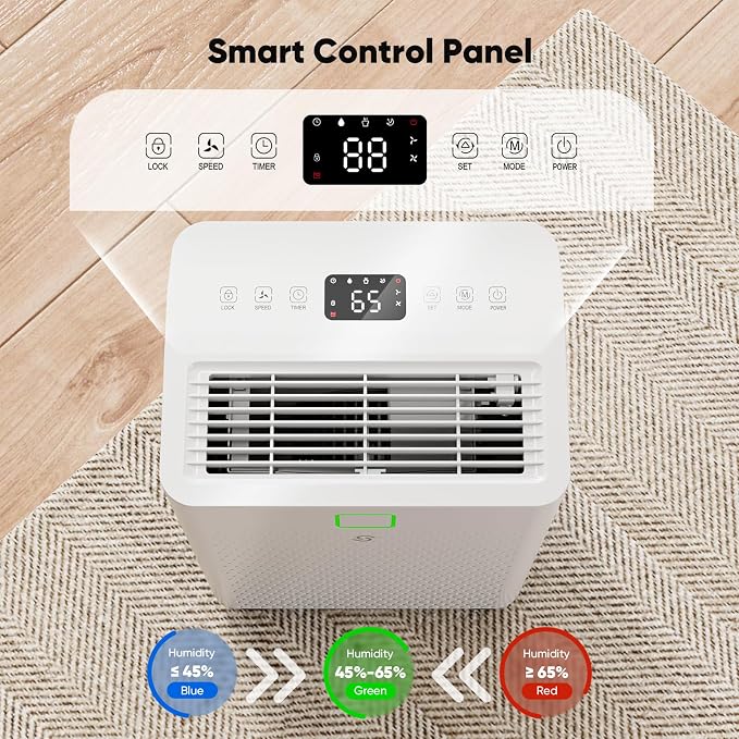 HUMILABS 1600 sq. ft. Dehumidifier for Basement, 21 Pint Dehumidifier for Home with Drain Hose, Auto Modes, 24H Timer, Child Lock, 37dB. Ideal for Bathrooms, Basements, and Large Rooms.