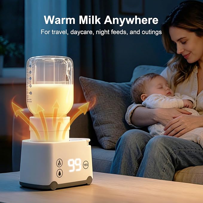Portable Bottle Warmer Travel Bottle Warmer for Breastmilk with 6 Adapters Leak-Proof Baby Bottle Warmer