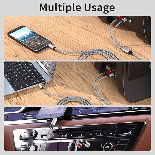 3.5mm to 2RCA Audio,6ft,Auxiliary Adapter, Stereo Splitter Cable,AUX RCA Y Cord for Smartphone,Speakers,Tablet, HDTV, MP3 Player