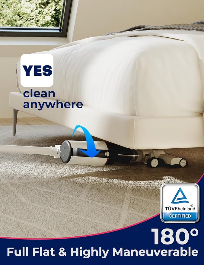 Roomie Tec SlimVac Pro Cordless Vacuum Cleaner for Home - 2200mAh Battery, High Suction Power, Lightweight, Detachable Handheld with HEPA Filter – Multi-Surface Cleaning for Carpets, Hard Floors, Cars