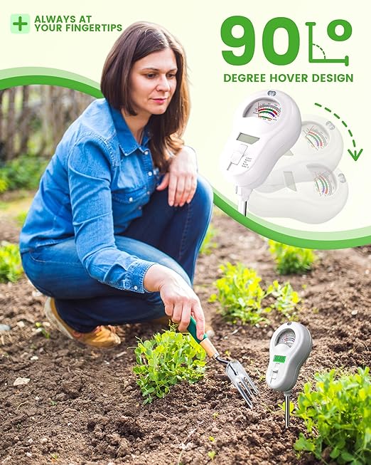 6-in-1 Soil Moisture Meter with 3 Probes, PH/Sunlight/Soil Moisture/Fertility with 3 Removable Probe, Digital Air Temp/Humidity, Soil Tester for Garden, Lawn, Indoor and Outdoor Plants