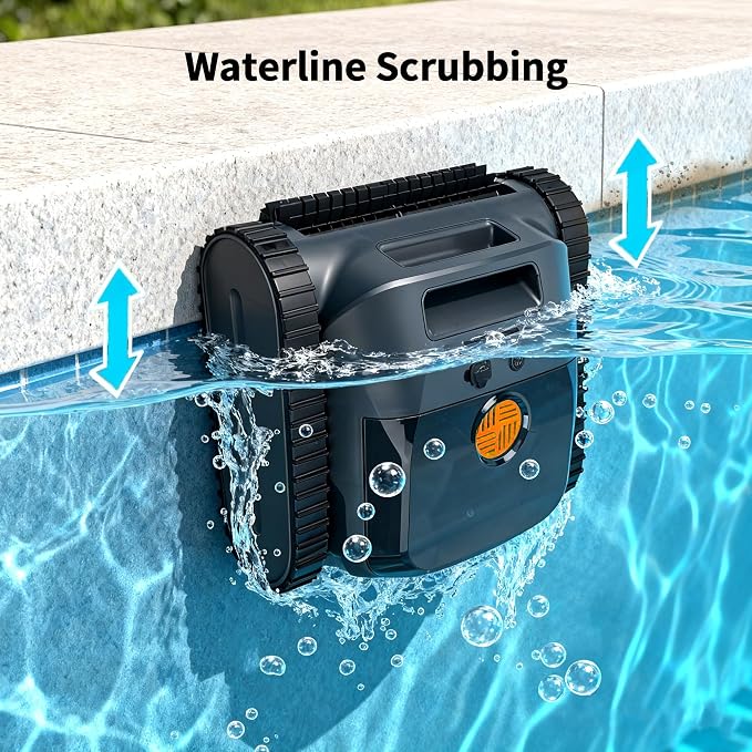 Cordless Robotic Pool Vacuum Cleaner, Intelligent Route Planning, Wall & Waterline Climbing, 120-Min Runtime, for Above Ground/Inground Pools up to 2000 sq. ft, APP Support, Orange and Black