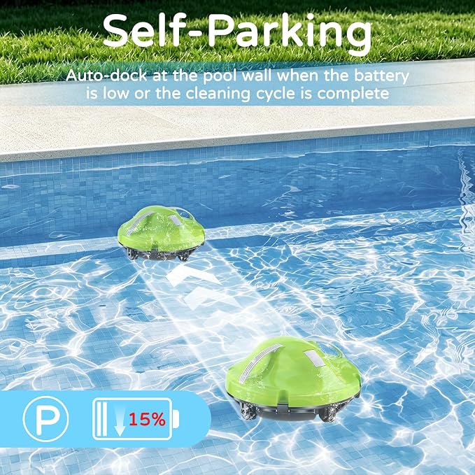 2026 NEW Cordless Robotic Pool Cleaner, Automatic Pool Robot Cleaner with Dual-Motor, 130mins Runtime & Auto Parking Pool Vacuum for Above Ground Inground Pools Up to 1100 Sq.Ft,JQR-V201,Green