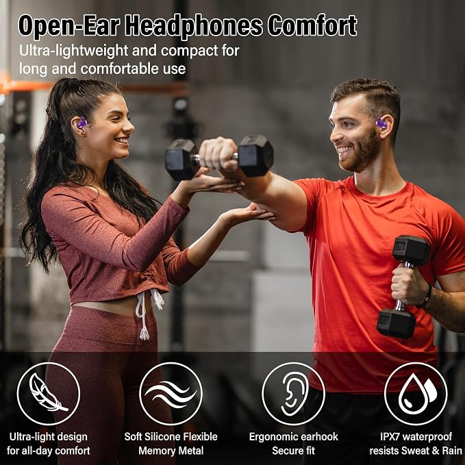 Open Ear Headphones, 2026 Over Ear Earbuds with 4 Noise Canceling Mic, 36H Wireless Earbuds Stereo Sound, IPX7 Waterproof Sports Headphones, Bluetooth 5.4 Headphones with Ergonomic Earhook for Running