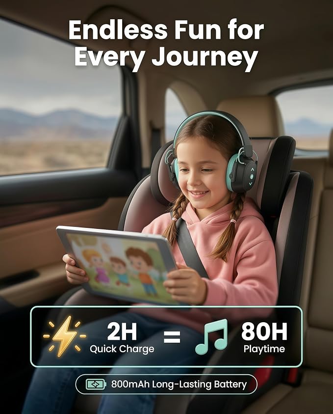 Kids Bluetooth 6.0 Safety Earmuff for Kids, 29dB SNR Noise Cancelling Headphones with 94dB Lock Noise Reduction, 80H Playtime, Hearing Protection for Autism, Travel, Monster Jam, Black