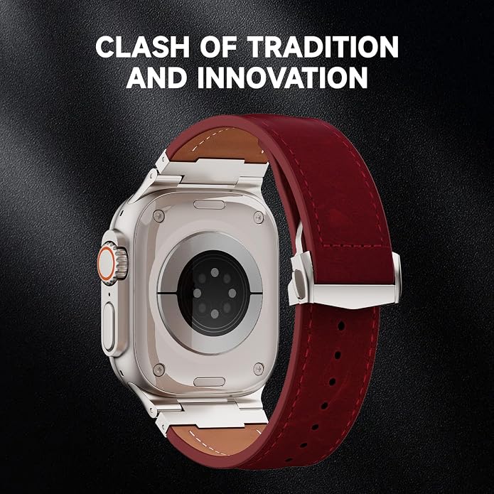 Vintage Genuine Leather Band for Apple Watch Ultra 49mm (2026 Upgrade), Rugged Replacement Strap Compatible with iWatch 46mm 45mm 44mm - for Men Women, Fit Ultra3/2/1, SE 3/2/1, Series11 10/9/8/7/6/5/4