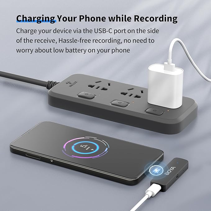 BOYA BY-V4U Wireless Lavalier Microphone for iPhone 15/16 Series, Mini Microphone 200m Range, 18h Battery Life with Noise Cancellation, Compatible for Video Recording, Podcasts, Interviews