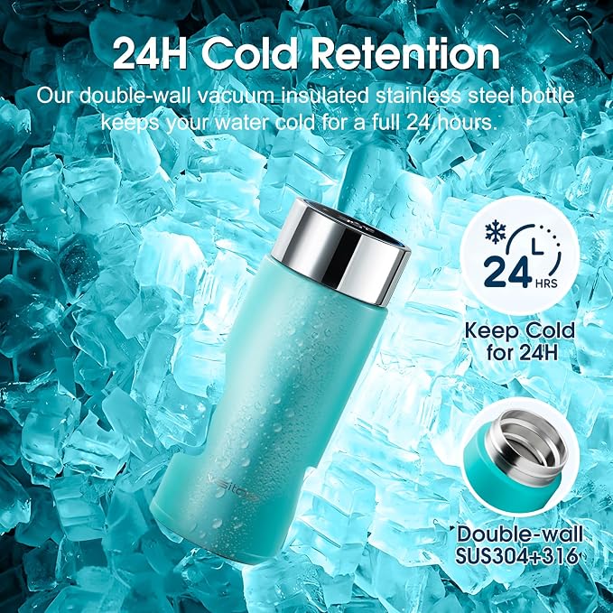 Vsitoo 8.5oz self-cleaning Mini Insulated Water Bottle,Stainless Steel Vacuum Flask,AI Self-Clean,30-Day Battery Life,BPA-Free,Perfect Small Water Bottle for Travel, Purse,Blue