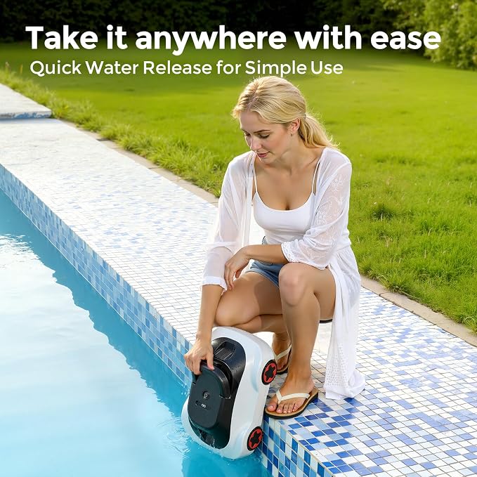 C5 Robotic Pool Cleaner, Cordless Pool Vacuum for Above-Ground & Inground Pools up to 2,200 Sq.Ft, Strong Suction, 180-Min Runtime, Smart Auto-Parking & 2.7L Large Debris Basket (White-Black)