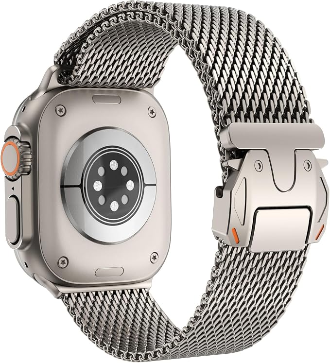 FULLIFE Milanese Mesh Loop for Apple Watch Band Apple Watch Ultra 3/2/1 Band 49mm 46mm 45mm 44mm Men Women, Stainless Steel Metal Band Parachute-style Buckle for iWatch Series 11 10 9 8 7 6 SE3 5 4 3