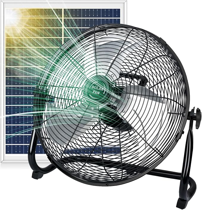 DBF 18" Solar Powered Fan - Rechargeable Outdoor Floor Fan with 30W Solar Panel, Portable Large Solar Fans for Outside Home Garage Camping Greenhouse RV Gym Patio Travel