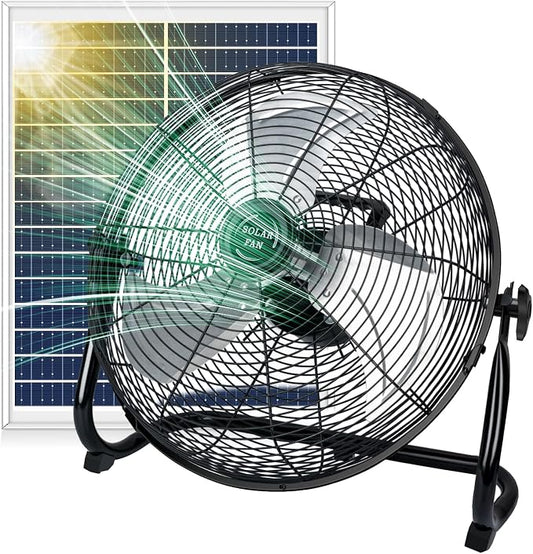 DBF 18" Solar Powered Fan - Rechargeable Outdoor Floor Fan with 30W Solar Panel, Portable Large Solar Fans for Outside Home Garage Camping Greenhouse RV Gym Patio Travel