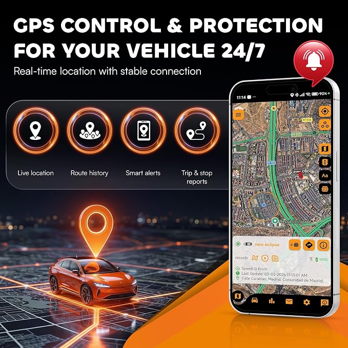 findCar-OBD-4G - GPS Tracker for Vehicles: Car, Motorcycle and Truck with Built-in SIM, Plug-and-Play Connection, Vehicle Tracking with App, Anti-Theft, Speed Alert. Low-Cost Subscription Plans