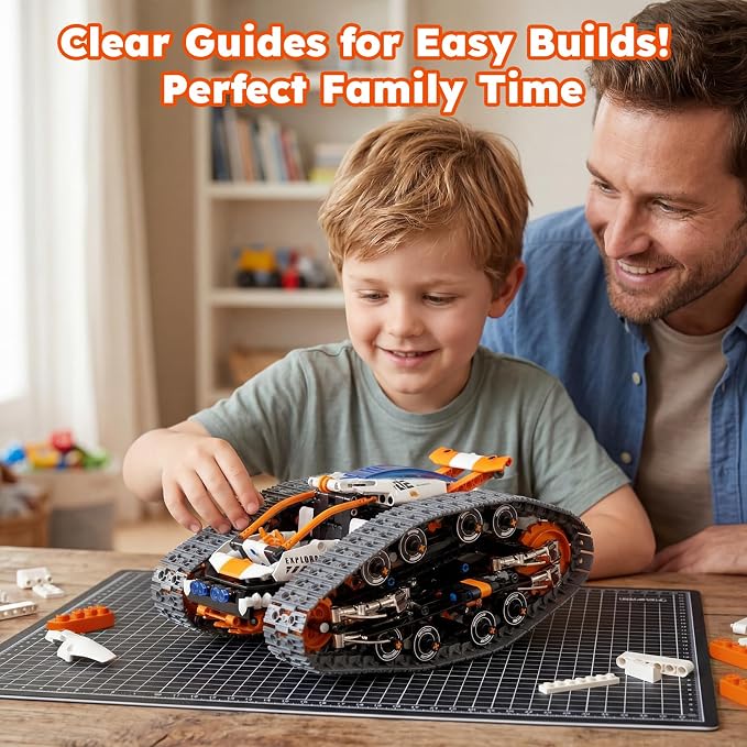 HPROMOT 2 in 1 STEM Crawler Robot Building Kit, App & 2.4G Remote Control Transformable Tracked Vehicle Coding Technic Blocks, Educational Engineering Science Gift for Boys Girls Ages 8-14