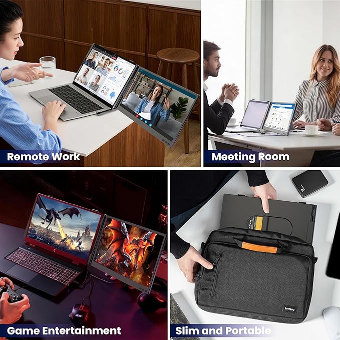 CIDETTY Laptop Screen Extender 0.27" Ultra-Thin, 14" Dual Portable Monitor FHD 1080P IPS, USB-C/HDMI Plug & Play Travel Screen for 13-17" Laptops, Compatible with Wins/Mac/Chrome/Switch/Android