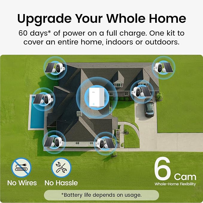aosu Solar Security Cameras Wireless Outdoor, 2K HD Home Security Camera System, PIR + AI Human Detection, Color Night Vision, Easy to Set Up, Local Storage, No Subscription Required, 6-Cam Kit