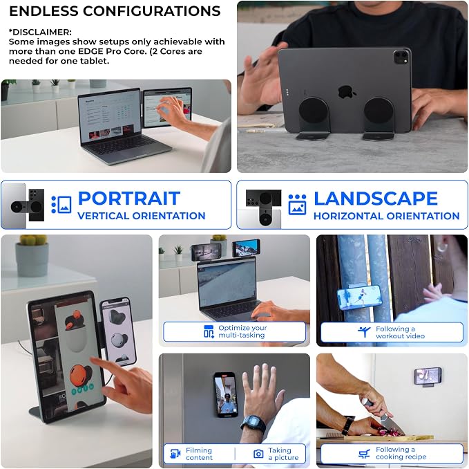 Rolling Square Edge Pro Tablet Kit - Mount and Phone Magnetic Holder, Smartworking & Productivity Stand Accessory, Compatible with MagSafe, Compatible with Any Tablet or Phone, Black