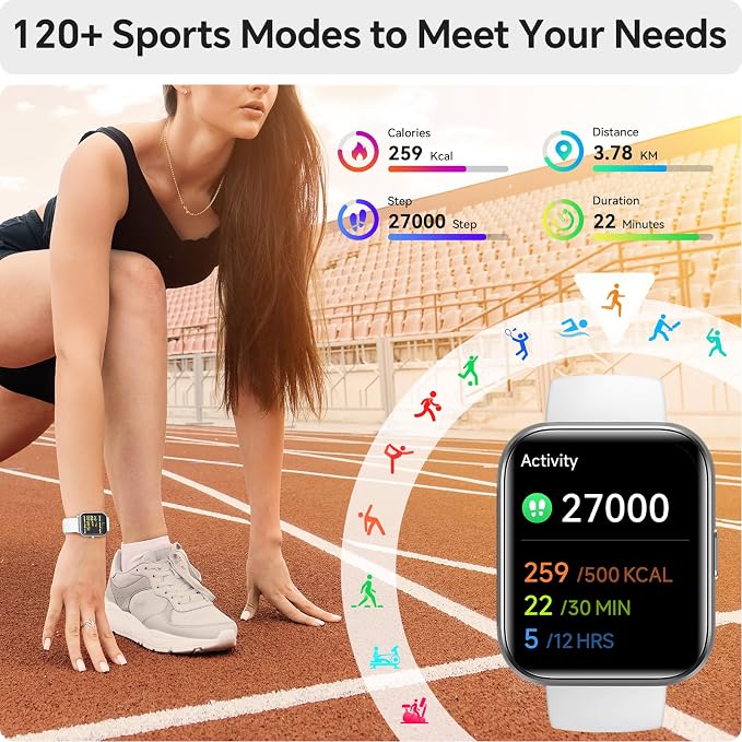 Smart Watches for Women Men, 1.85" HD Smartwatch Compatible iPhone/Samsung/Android (Answer/Make), Fitness Tracker Watch with Heart Rate/Sleep Monitor, Smart Watches 3ATM Waterproof 120+ Sport Modes