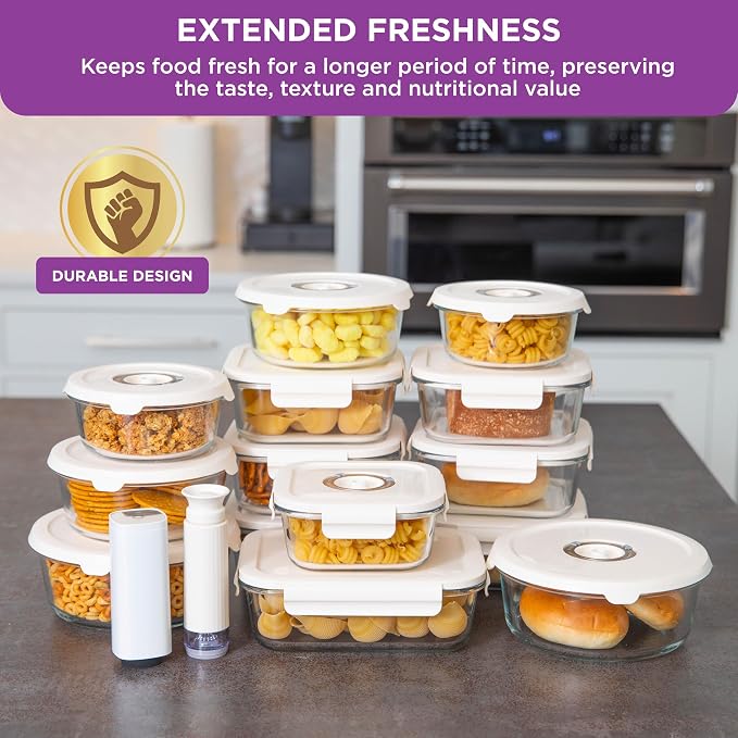 HOLDN’ STORAGE Vacuum Food Storage Containers, Set of 9 Glass Containers with Electronic & Manual Pump - Keep Food Fresh Longer, BPA-Free Glass, Leak-Proof, Ideal for Meal Prep, Marinating