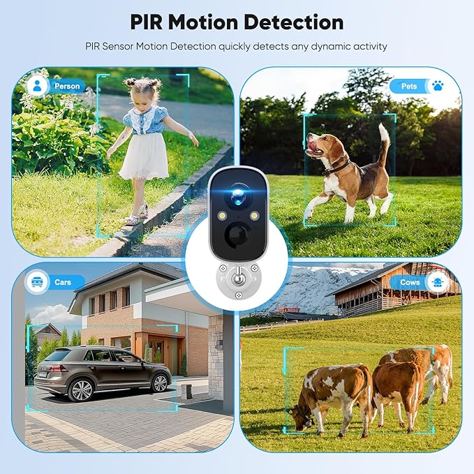 Allweviee 2-Packs Solar Security Outdoor WiFi Camera IP65 Waterproof Rechargeable Wireless Battery Powered 2K 3MP Camera with PIR, Color Night Vision, 4dbi Antenna