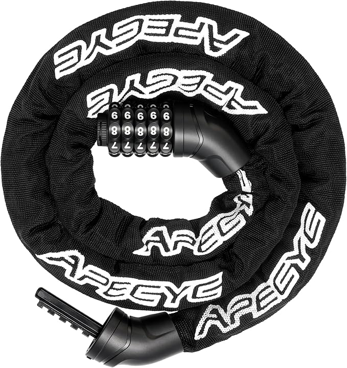APECYC Bike Lock Heavy Duty Anti Theft, 3/4/5/6FT Bike Chain Lock with 5 Digit Resettable Combination, Bicycle Lock for E Bike, Scooter & Motorcycle, Cut Resistant Security Chain with Protective Cover