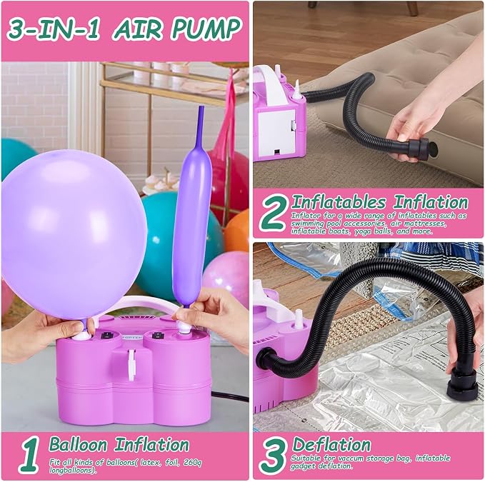 AGPTEK Electric Air Balloon Pump, 110V 600W Rose Red Portable Dual Nozzle Inflator/Blower for Party Decoration