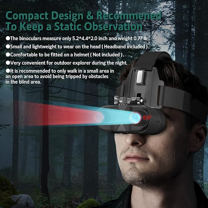 ArzzuNiu Head-Mounted Night Vision Goggles - Rechargeable Hands Free Night Vision Binoculars Goggles,1312FT Digital Infrared Viewing for Adults,Include 32GB SD Card,8X Digital Zoom