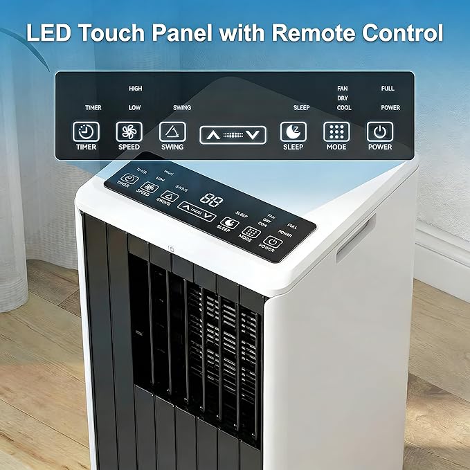 8000 BTU Portable Air Conditioners, 4-in-1 Cooling AC Portable Air Conditioner for Room with Sleep Mode, Ventless Floor Air Conditioner, 3 Speeds Fan & Dehumidifier