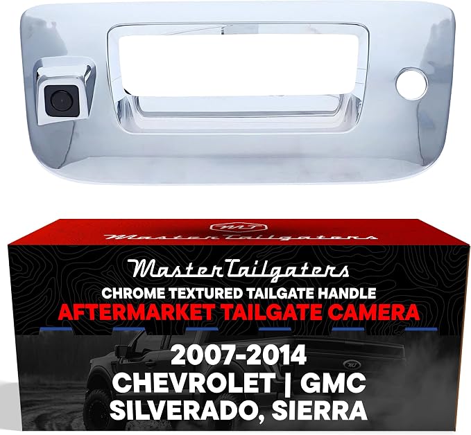 Master Tailgaters Chrome Tailgate Handle with Backup Camera Replacement for Chevrolet Silverado/GMC Sierra (2007-2014) | IP68 Waterproof | Parking Grid Lines Available | Easy to Install