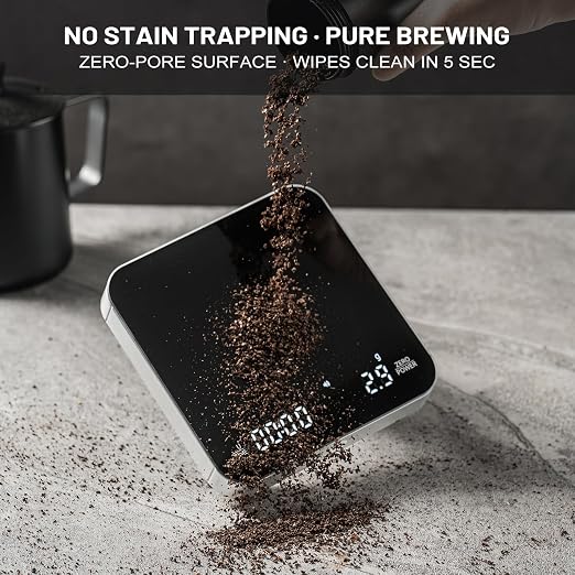 KitchenTour CaféMetric Coffee Scale with Timer 0.1g/2000g - Precision Small Scale for Espresso & Pour Over - Mini Scale with LED Display Recharge Black