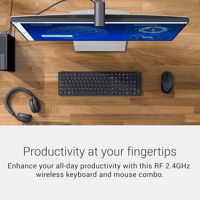 Dell Advanced Wireless Keyboard and Mouse – KM520 - Wireless, 2.4 GHz Interface, USB Wireless Receiver, Volume, Mute Hot Keys, 3 Mouse Buttons, US English, 1 Year Limited Warranty - Black