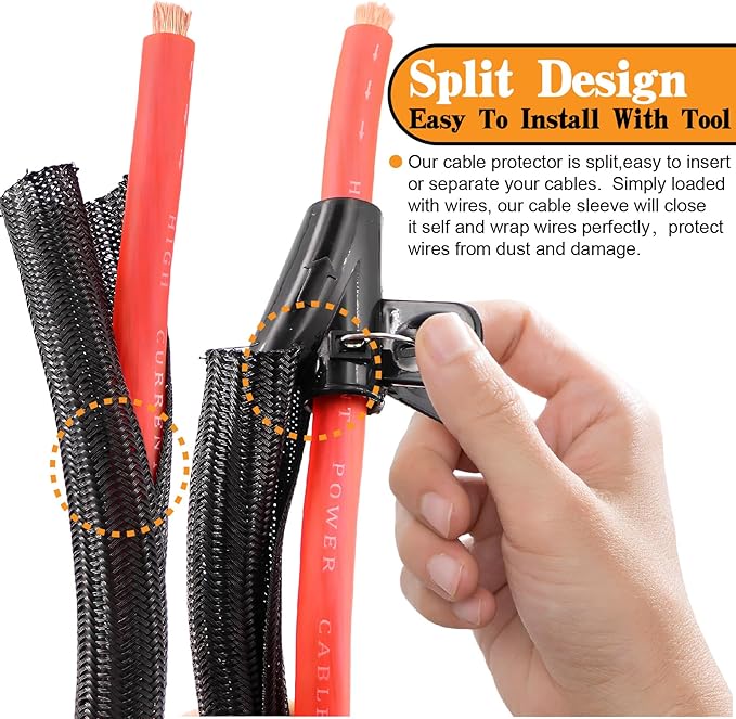 1/0 Gauge Wire CCA Power/Ground Cable 40FT Black/Red with lugs,250A ANL Fuse,1/2 inch Cable Split Sleeving,Self Adhesive Mounts Zip Ties kit