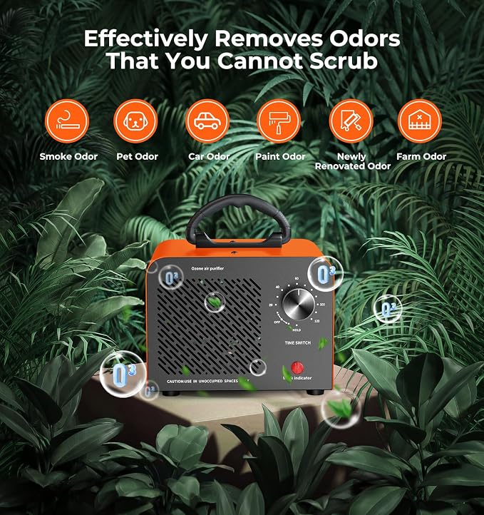Hadlook Ozone Generator, 48,000mg/h High Capacity O3 Machine for Large Spaces Up to 4,000 Sq Ft, Portable Odor Eliminator for Car, Home, Basement, Smoke, Pets, and Commercial Use, Orange