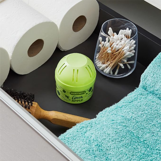HUMYDRY Moisture Absorber Device, Mini Pack of 12 2.6oz, Up to 500 Days of Moisture and Humidity Control, Fights Summer Humidity, Green Apple Air Freshener, Small Space Dehumidifier, Non Electric