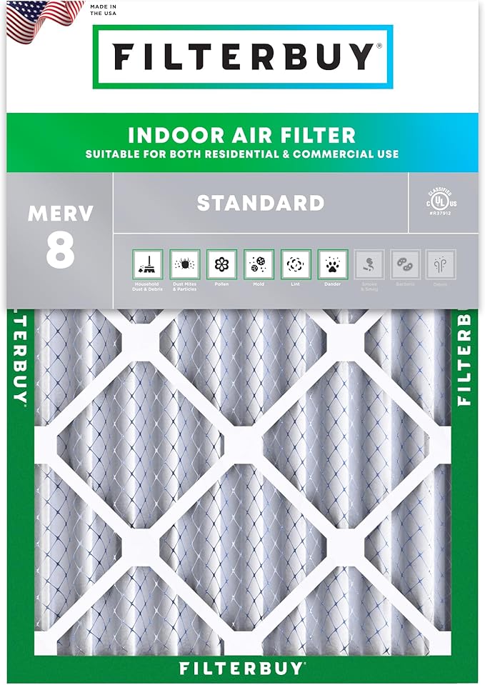 Filterbuy 20x22.25x4 Air Filter MERV 8 Essential Dust & Allergy Defense (1-Pack), Electrostatic Pleated HVAC AC Furnace Filters Replacement, Made in USA (Actual Size: 20.00 x 22.25 x 3.63)