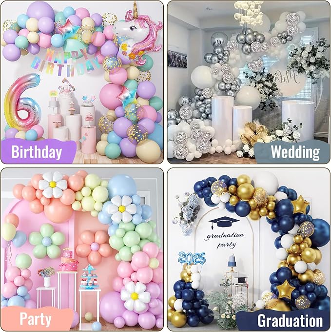 AerWo [Upgraded] Balloon Arch Kit 8.2ft+6ft, Gold Half Balloon Arch Stand with Base, Free Bending Top Curve Balloon Frame Stand for Floor Birthday Wedding Christmas Decorations