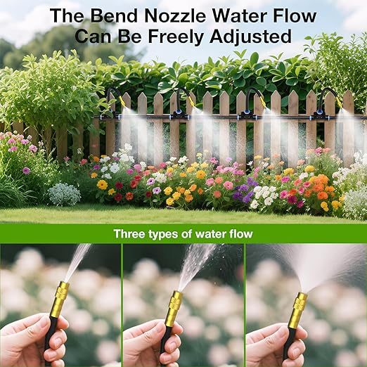 MIXC 1/4" Drip Irrigation System, Adjustable Copper Nozzles (7.8ft Rod Length, 12pcs nozzles and connectors,NO Water Pipe)