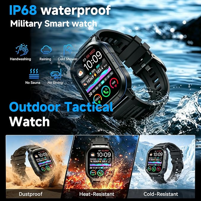 Smart Watch for Men Fitness Tracker: Military Waterproof Make Answer Call Digital Mens Watches Running Step Pedometer Smartwatch Compatible Samsung Android and iPhone Sleep Heart Rate SpO2 Monitor