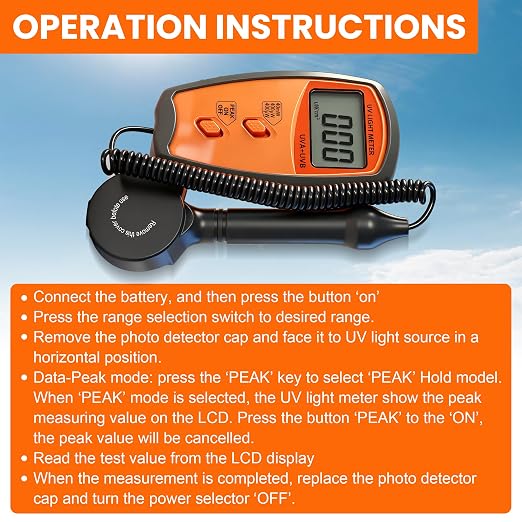 UV Light Meter Professional UV Monitors Measurable of UVA & UVB Light Measure Tester with 290~390nm Range Portable UV Sunlight Tester (Model UV340B)