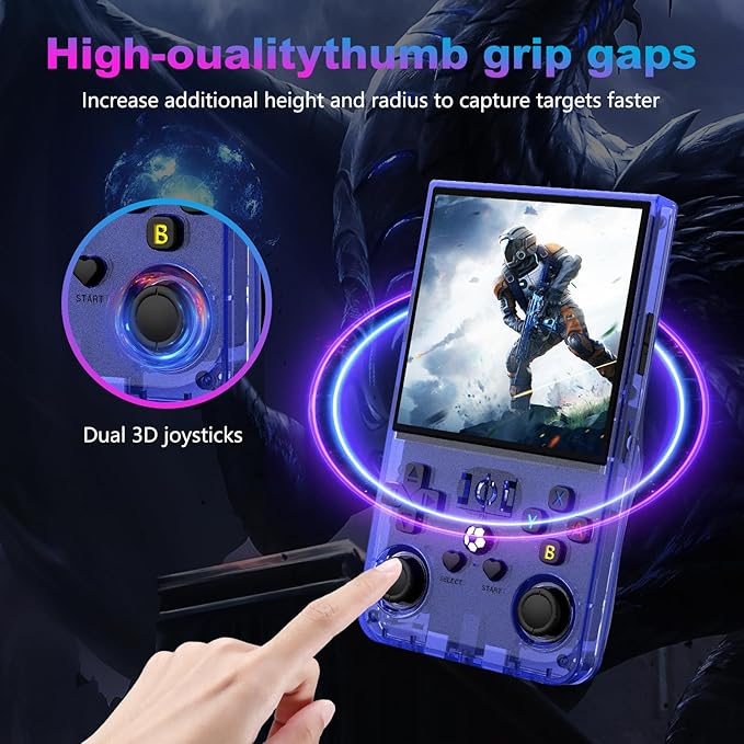 R36MAX Retro Handheld Game Console, 4.0 Inch 720x720 IPS Screen, 64GB Built-in 18,000+ Classic Game, Portable Hand Held Open Source Linux System, 4000mAh Battery Retro Gaming Console(Blue 64GB)