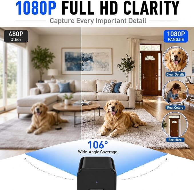64G USB Charger Hidden Camera, 1080P Motion Detection Indoor Security Camera with SD Card Included, No WiFi/Monthly Fee, 106° Wide Angle, Local Storage Home Monitoring Device (2026 Upgraded)