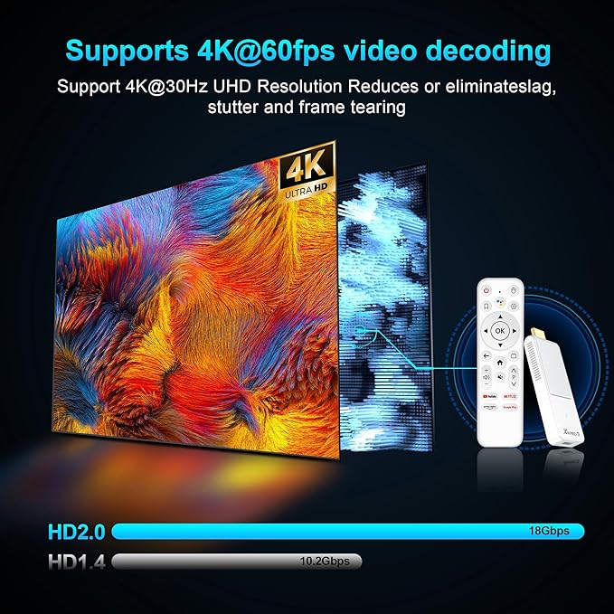 Android TV Stick 14.0, 2025 4K TV Stick 2GB RAM 16GB ROM Ultra HD RK3518 CPU Supports 2.4G/5G Wi-Fi Bluetooth 5.0 USB HDR10 with Bluetooth Voice Remote Control - White