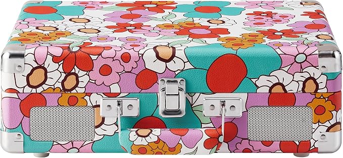 Crosley CR8005F-GF Cruiser Plus Vintage 3-Speed Bluetooth in/Out Suitcase Vinyl Record Player Turntable with Built-in Speakers, Groovy Floral