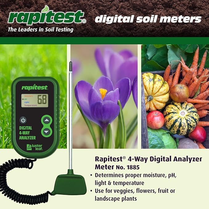 Luster Leaf Rapitest 4-Way Digital Soil Analyzer for pH, Moisture, Temperature, and Light – Designed and Engineered in the USA