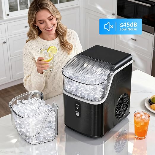 Antarctic Star Nugget Ice Makers Countertop, Pebble Ice Machine with Chewable Pellet Ice, 35Lbs/24H, Self-Cleaning, Sonic Ice, One-Click Operation, for Kitchen,Party Stainless Steel Black